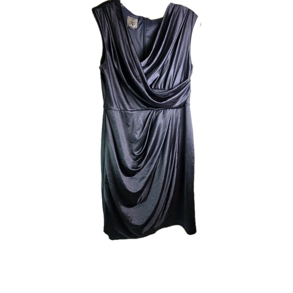 Suzi Chin Maggy Dresses & Skirts - Suzi Chin Maggy Women's 12 Silver Slate Dress Sleeveless Faux Wrap Knee Length